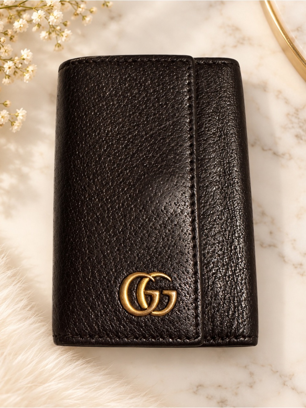 Authentic Gucci Brown Leather GG 6 Ring Key Holder Case